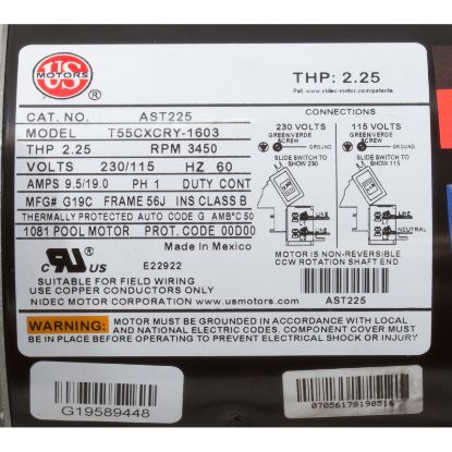 AST225 Motor US Motor2.25hp115/230v56JFrC-FaceTHP Rated