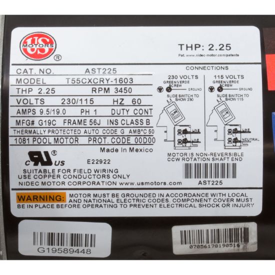 AST225 Motor US Motor2.25hp115/230v56JFrC-FaceTHP Rated