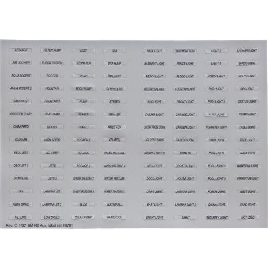 6781+ Aux Label Zodiac Jandy AquaLink All Button Control