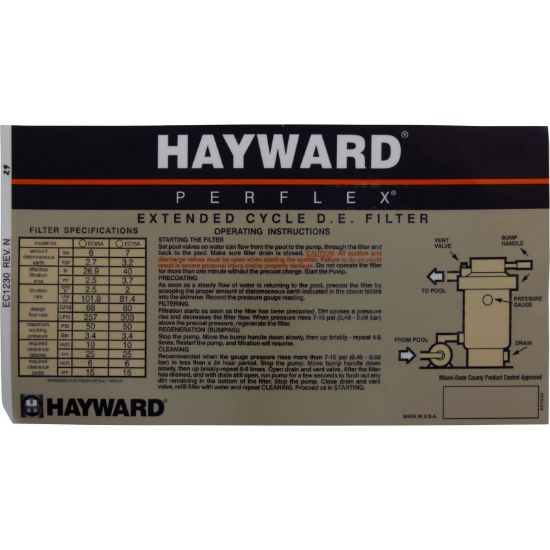 ECX1230 Decal Hayward Perflex 65/A/75/A